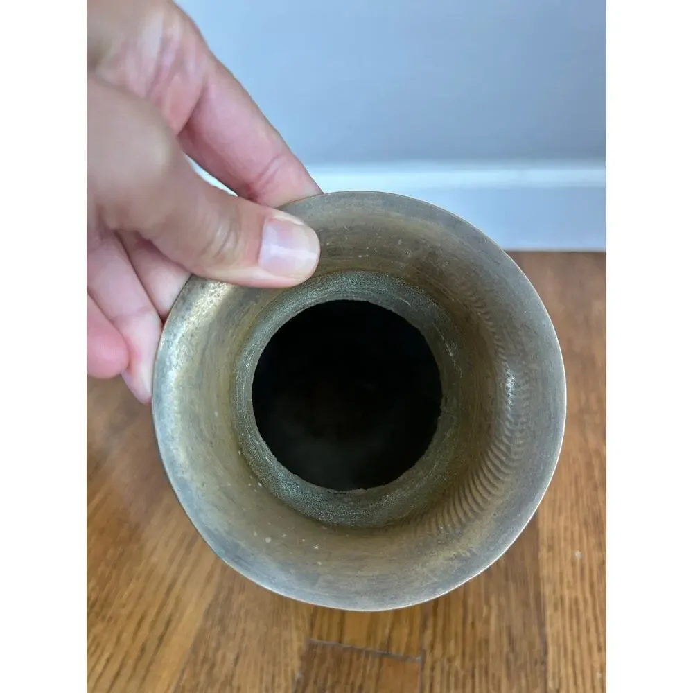 Vintage Brass Etched Vase Made in India Floral 9in